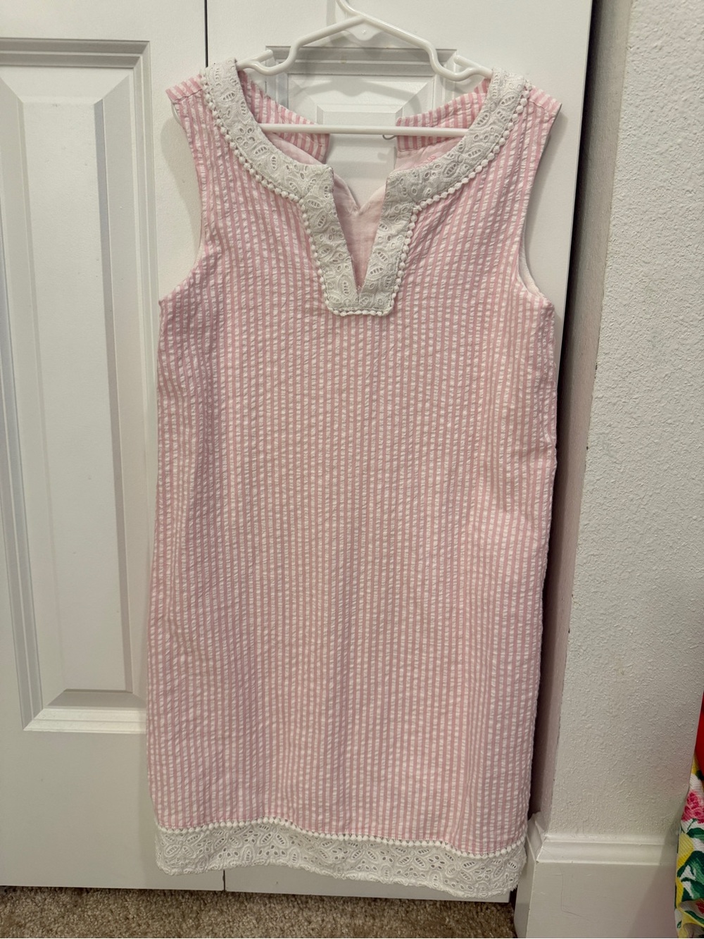 Vineyard Vines Pink Seersucker Lace-Trim Sleeveless Dress